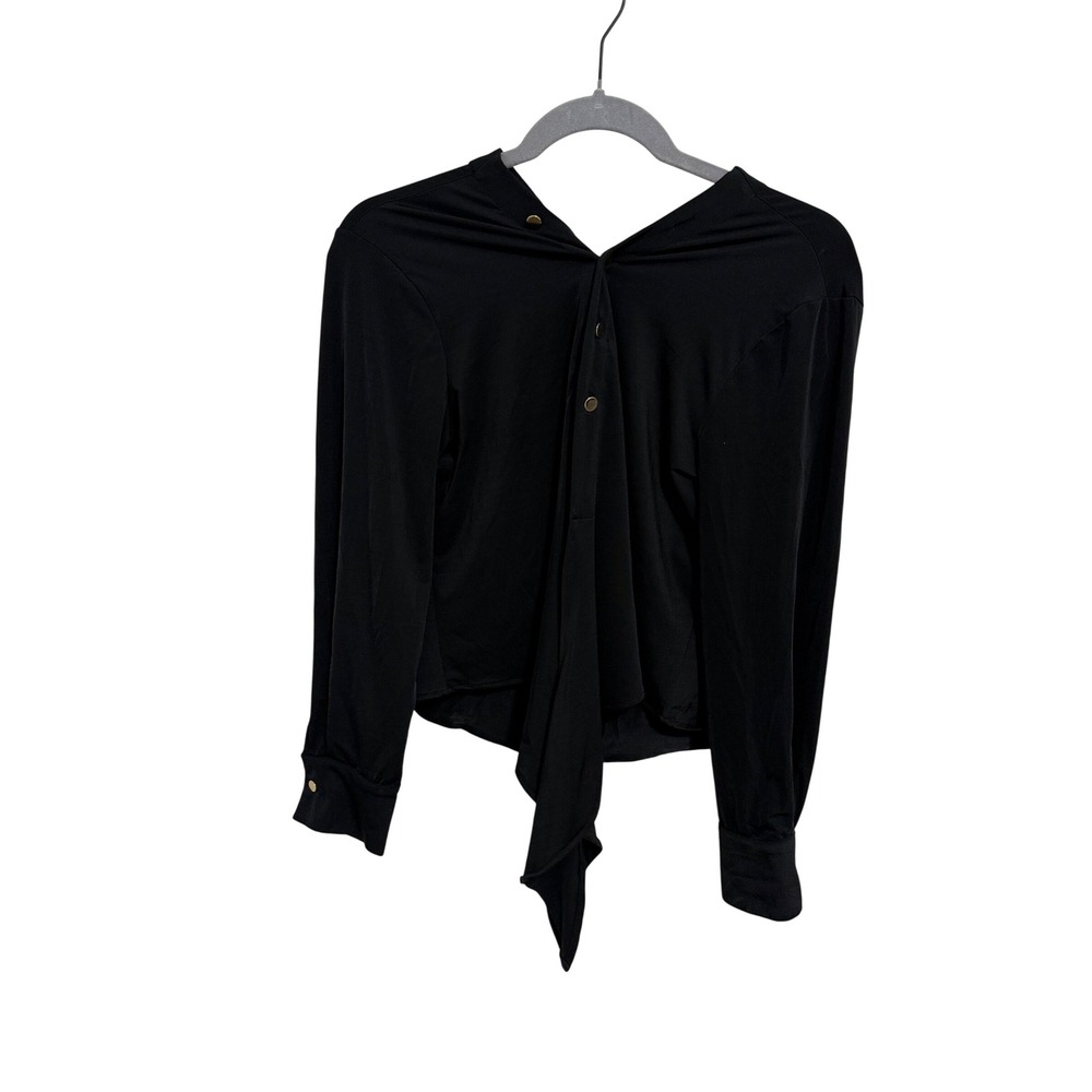 Kikiriki Black Knit Top Off Shoulder‎ Button Down Long Sleeve Tie Front S